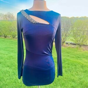 Cache Navy Embellished Cutout Top